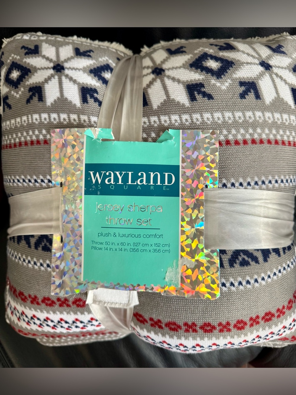 Wayland Gray and Navy Jersey Sherpa Throw Set